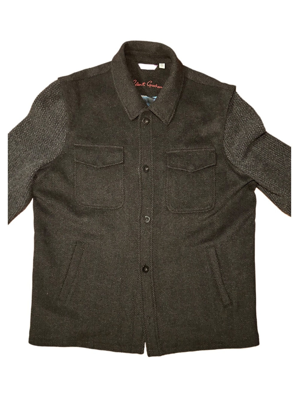 Robert Graham Jacket Mens XL Gray Wool Blend Quilted Knit Sleeve Button Coat